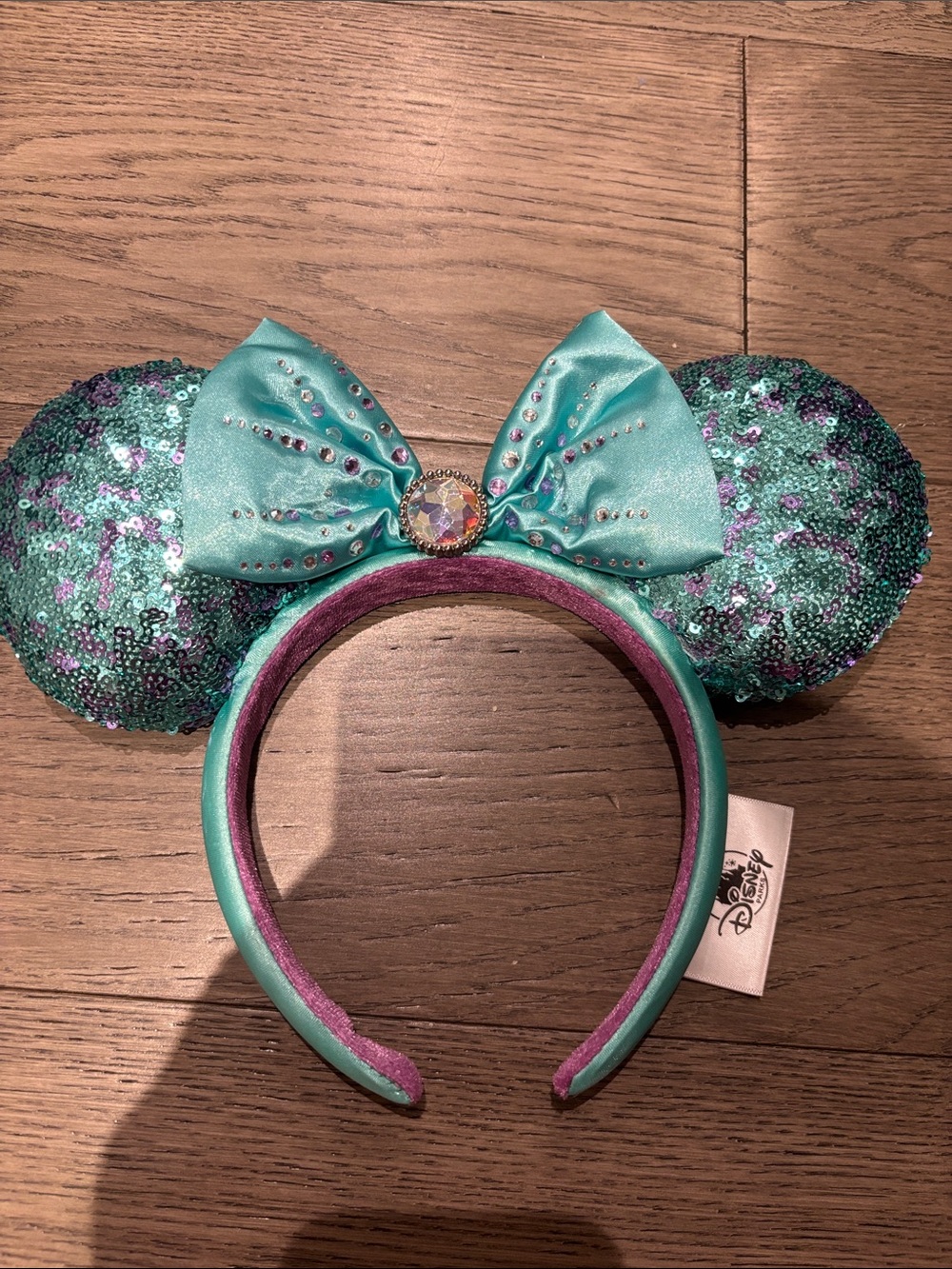 Disney Teal and Purple Sequin Minnie Ear Headband with Jewel Bow
